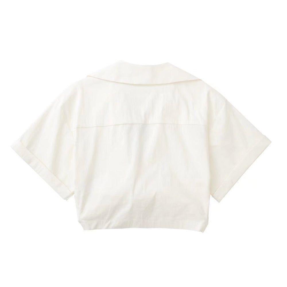 Sienna Short Sleeve Linen Crop Shirt - Ivory / XS - Mermaid Way