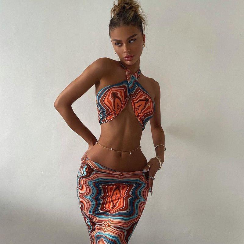 Siesta Key Bandeau Two Piece Set - Orange / S - Mermaid Way