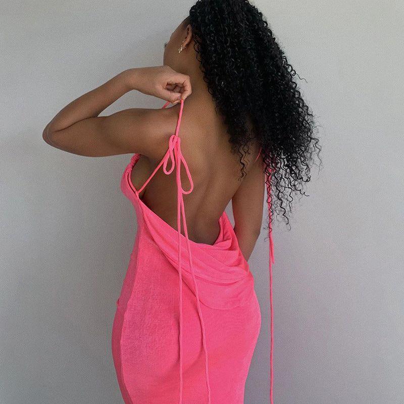 Silvana Draped Back Maxi Dress - Hot Pink / S - Mermaid Way