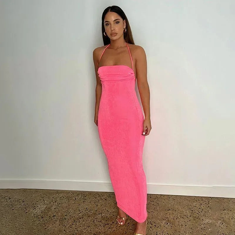Silvana Hot Pink Draped Back Velvet Maxi Dress Silvana Hot Pink Draped Back Velvet Maxi Dress