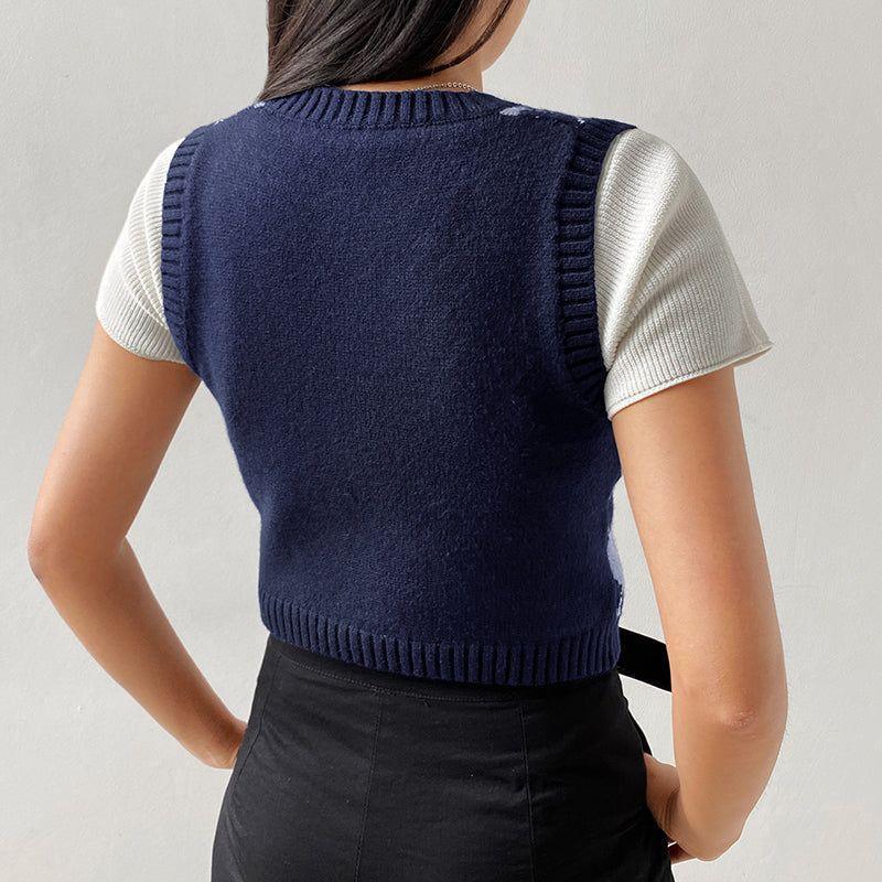 Silvia Knitted Plaid Crop Vest - Blue / S - Mermaid Way