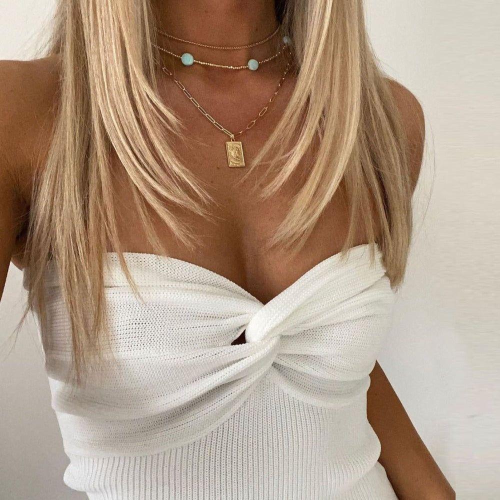 Small Treasure Ruched Twist Bandeau Knitted Top - White / S - Mermaid Way