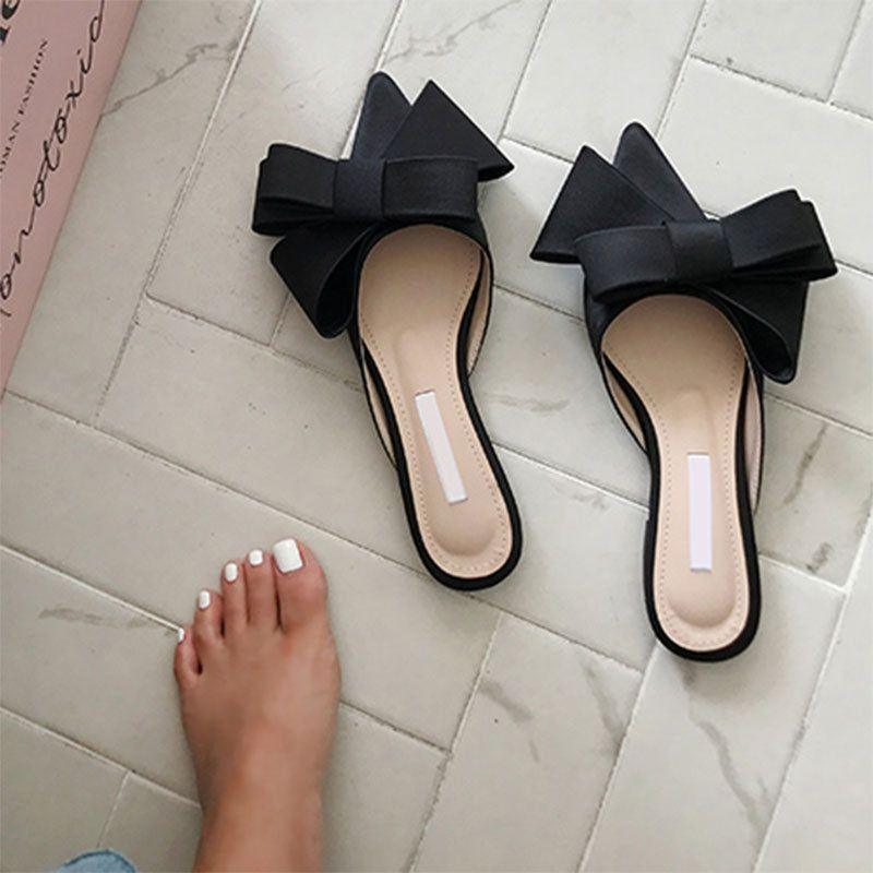 Starry Night Oversized Bow Satin Slippers - Black / 4 - Mermaid Way