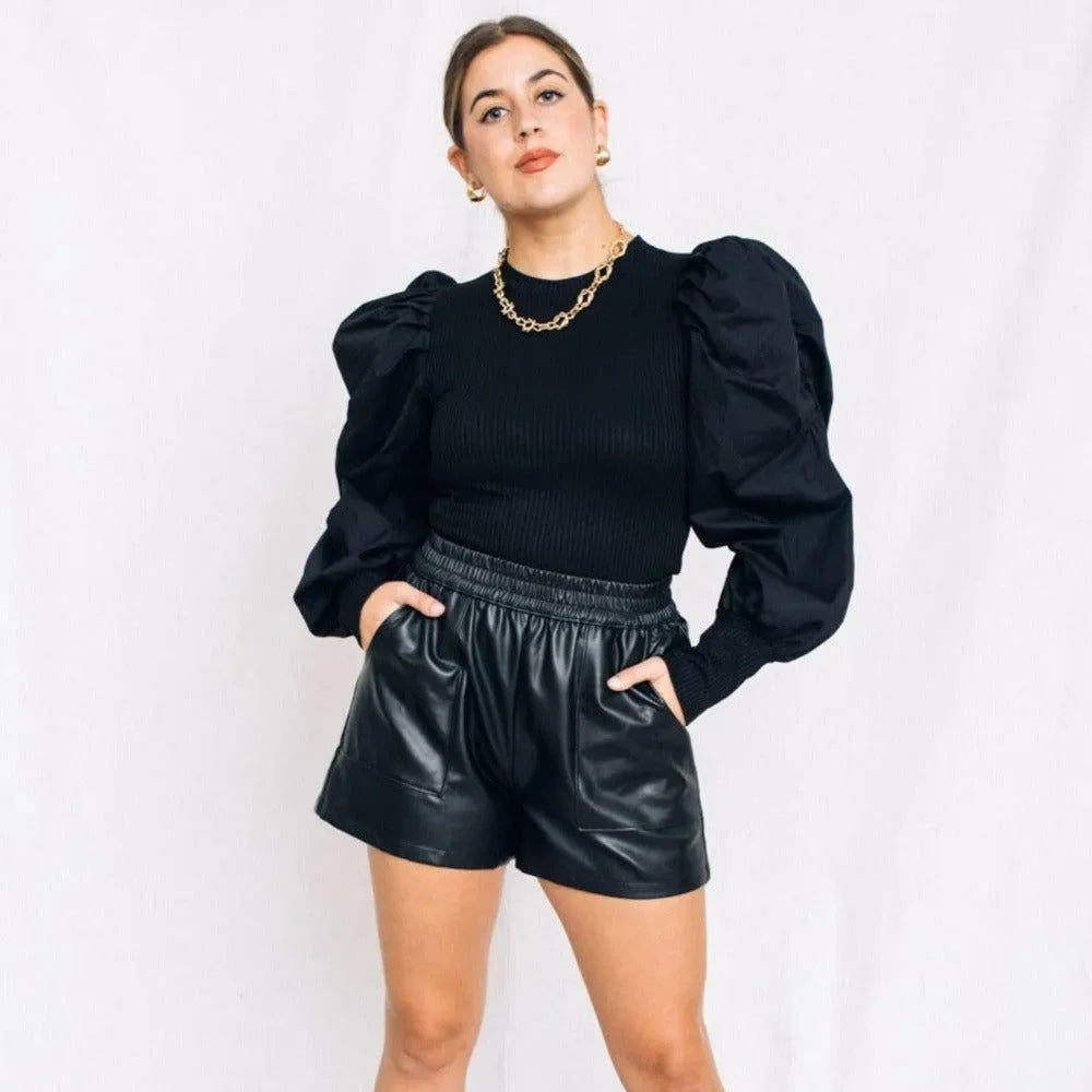 Stella Extreme Puff Sleeve Ribbed Top🧜‍♀️Mermaid Way