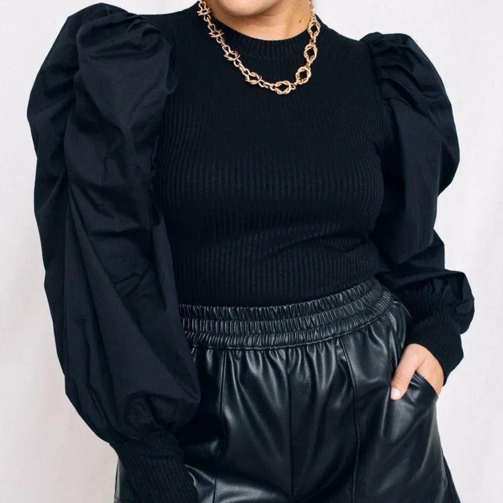 MEER.　CREAM PUFF TOP /BLK Puff Sleeve Top Black | NA-KD