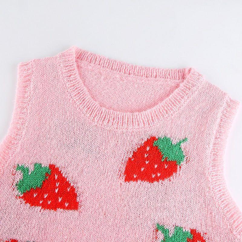 Strawberry Milkshake Cropped Knitted Vest - Pink / S - Mermaid Way