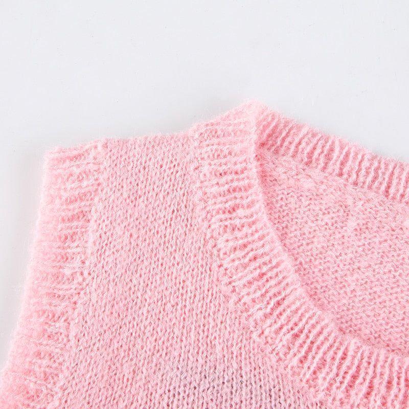 Strawberry Milkshake Cropped Knitted Vest - Pink / S - Mermaid Way