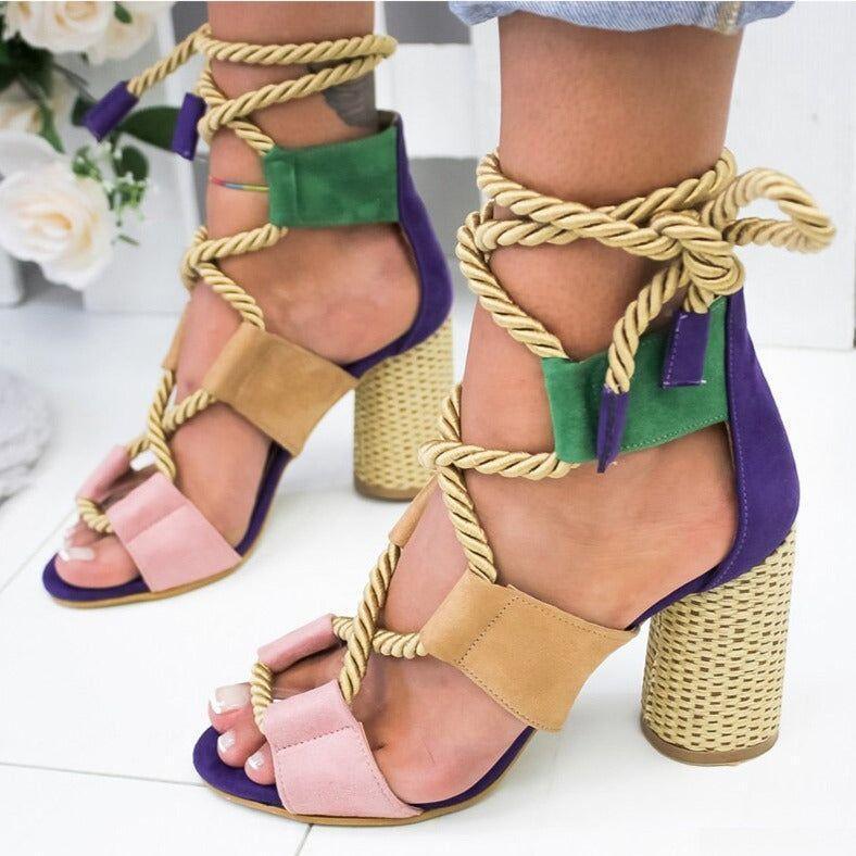 Sun Charming Lace Up Gladiator Sandals - Purple / 5 - Mermaid Way