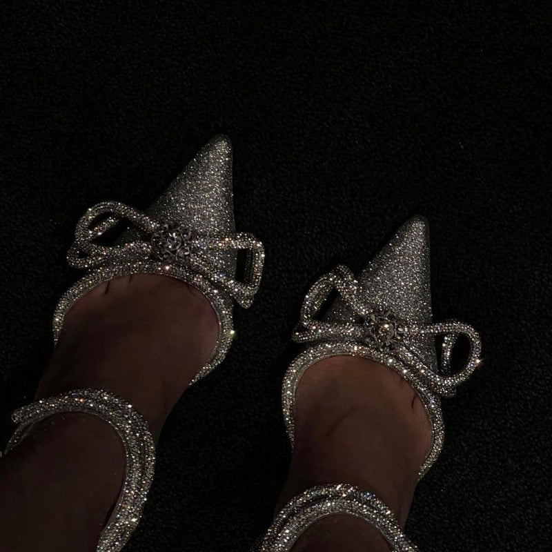 Galaxy Silver Glitter Wrap Around Bow Heels - Shoes - Mermaid Way