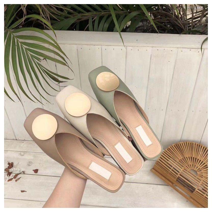 Sunset Square Toe Wooden Heel Slippers - Beige / 5 - Mermaid Way