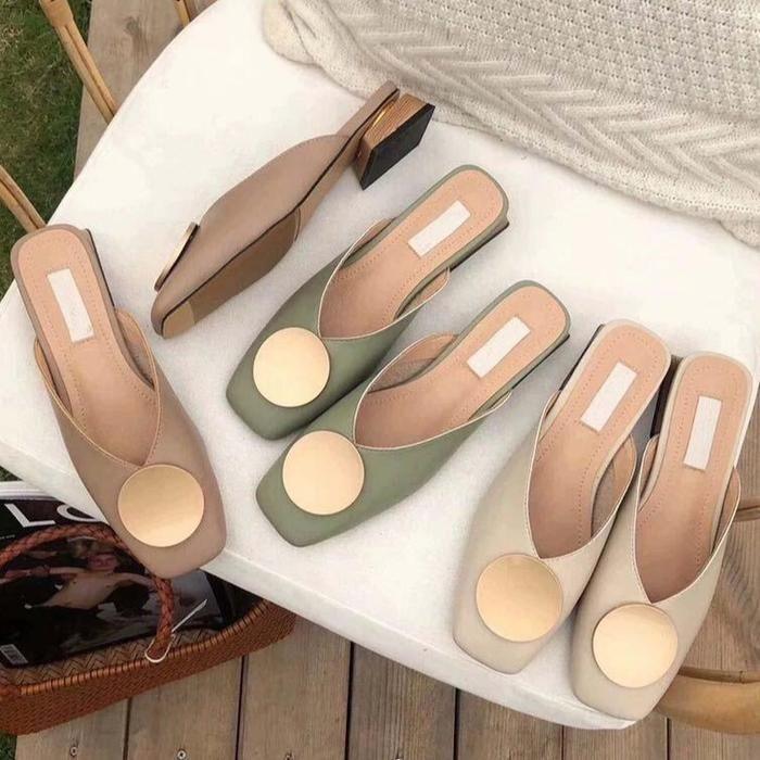 Sunset Square Toe Wooden Heel Slippers - Beige / 5 - Mermaid Way