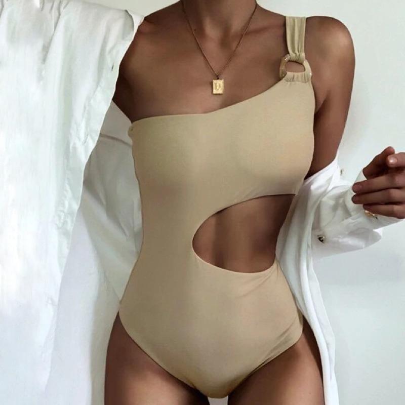 Taffy Cut Out One Shoulder One Piece Swimsuit - Beige / S - Mermaid Way