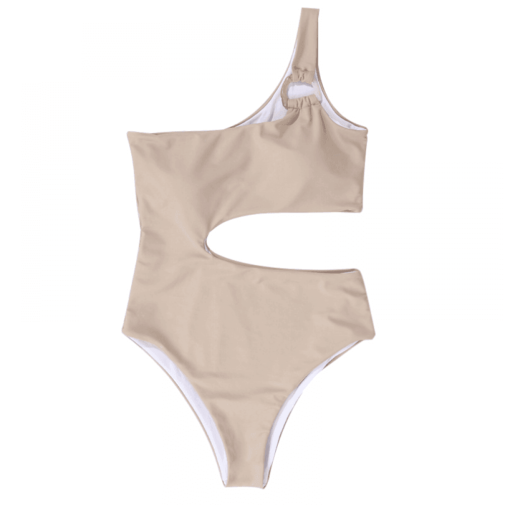 Taffy Cut Out One Shoulder One Piece Swimsuit - Beige / S - Mermaid Way