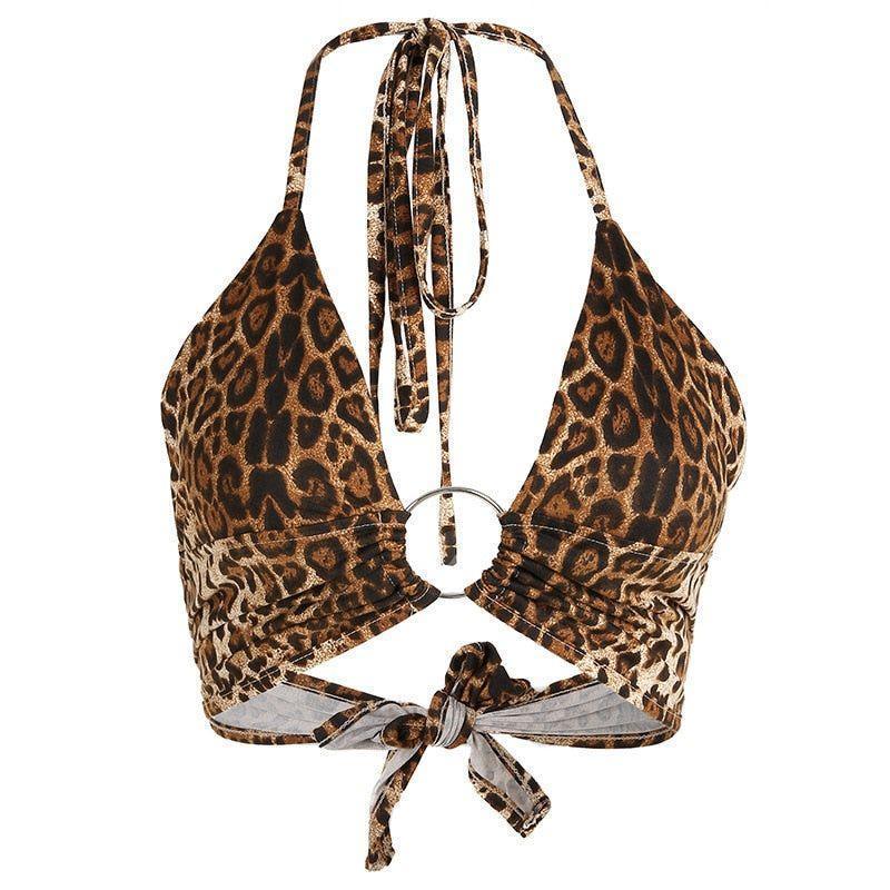 Take Me To Rio Ring Halter Crop Top - Leopard / S - Mermaid Way