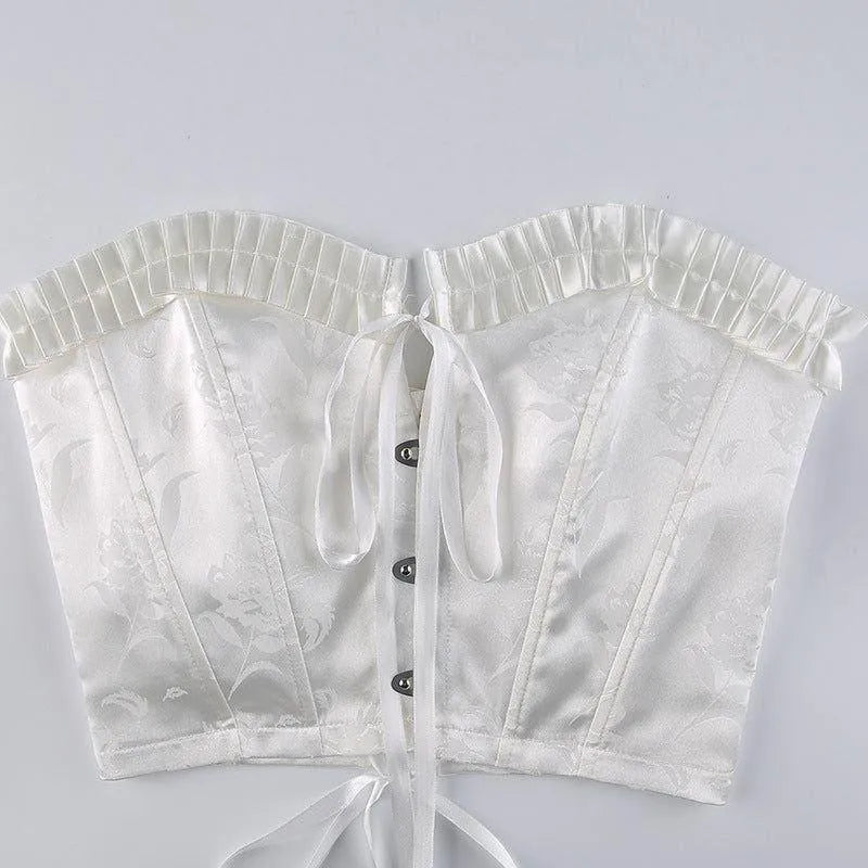Tenderness Lace Up Corset Satin Crop Top - White / M - Mermaid Way