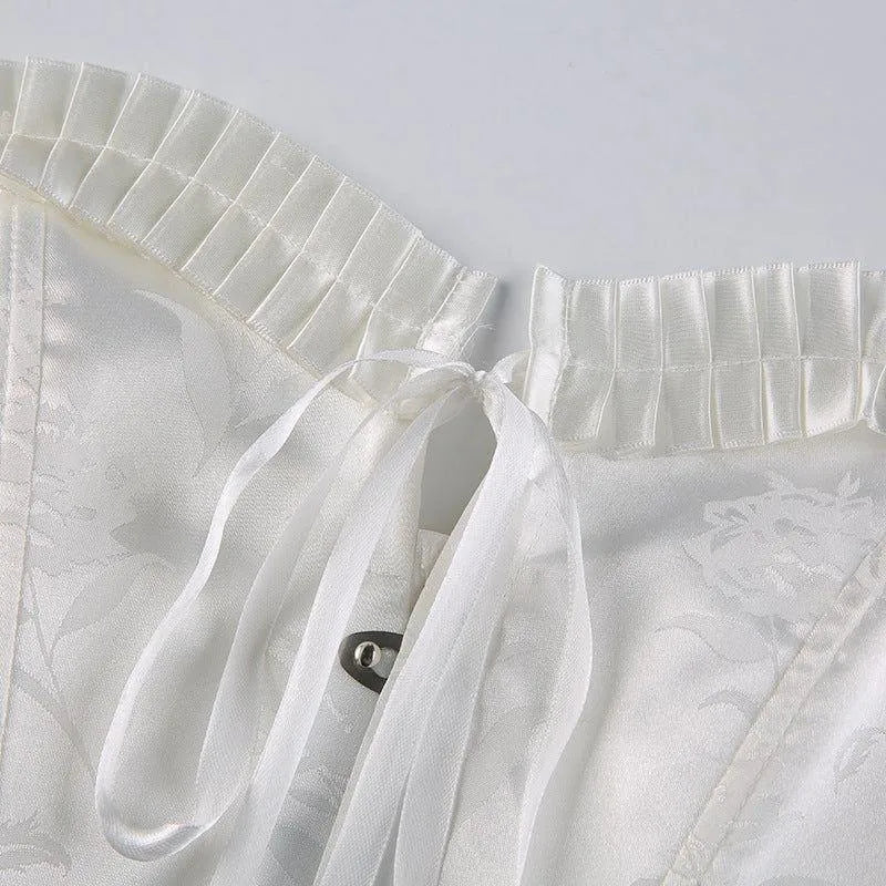 Tenderness Lace Up Corset Satin Crop Top - White / M - Mermaid Way