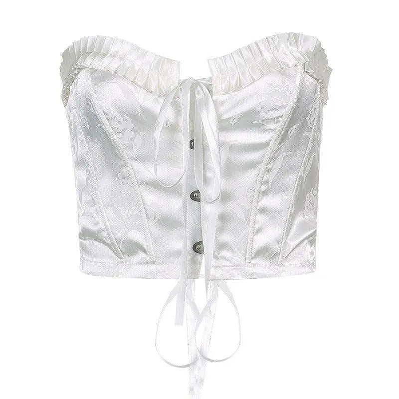 Tenderness Lace Up Corset Satin Crop Top - White / M - Mermaid Way