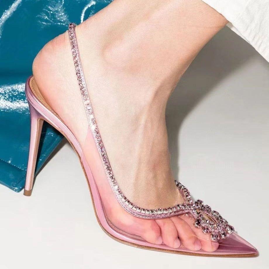 The Vogue Shiny Crystal Pointed Toe Heels - Pink / 5 - Mermaid Way