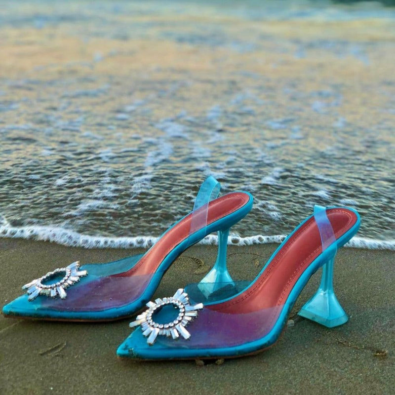 Color Cinderella Pointed Toe Crystal Brooch Heels - Shoes - Mermaid Way