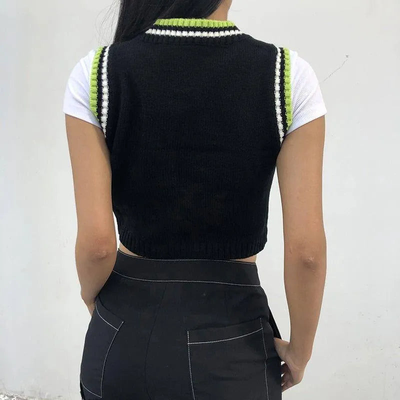 Theda Argyle Plaid Knitted Crop Vest - Light Green / S - Mermaid Way