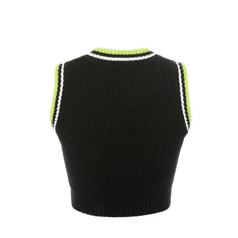 Theda Argyle Plaid Knitted Crop Vest - Light Green / S - Mermaid Way