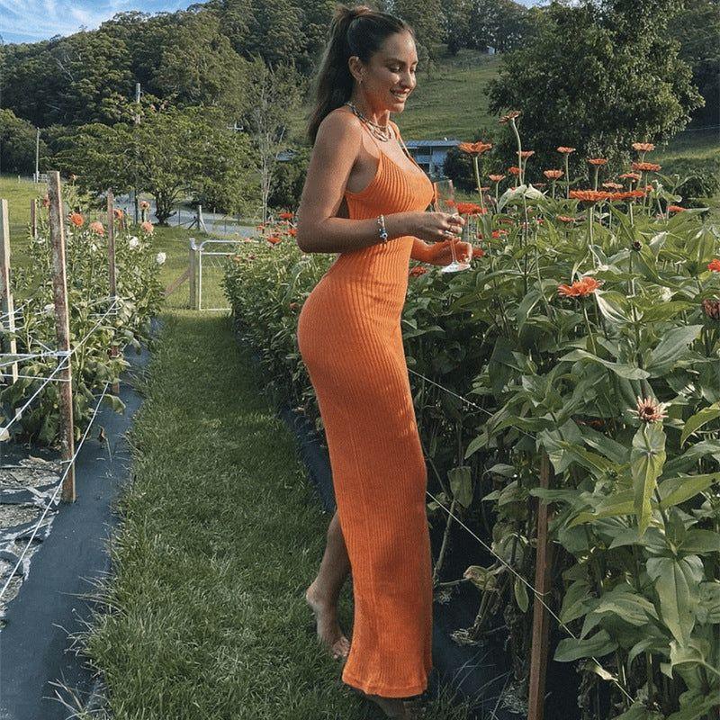 Très Chic Backless Knitted Maxi Dress - Orange / S - Mermaid Way