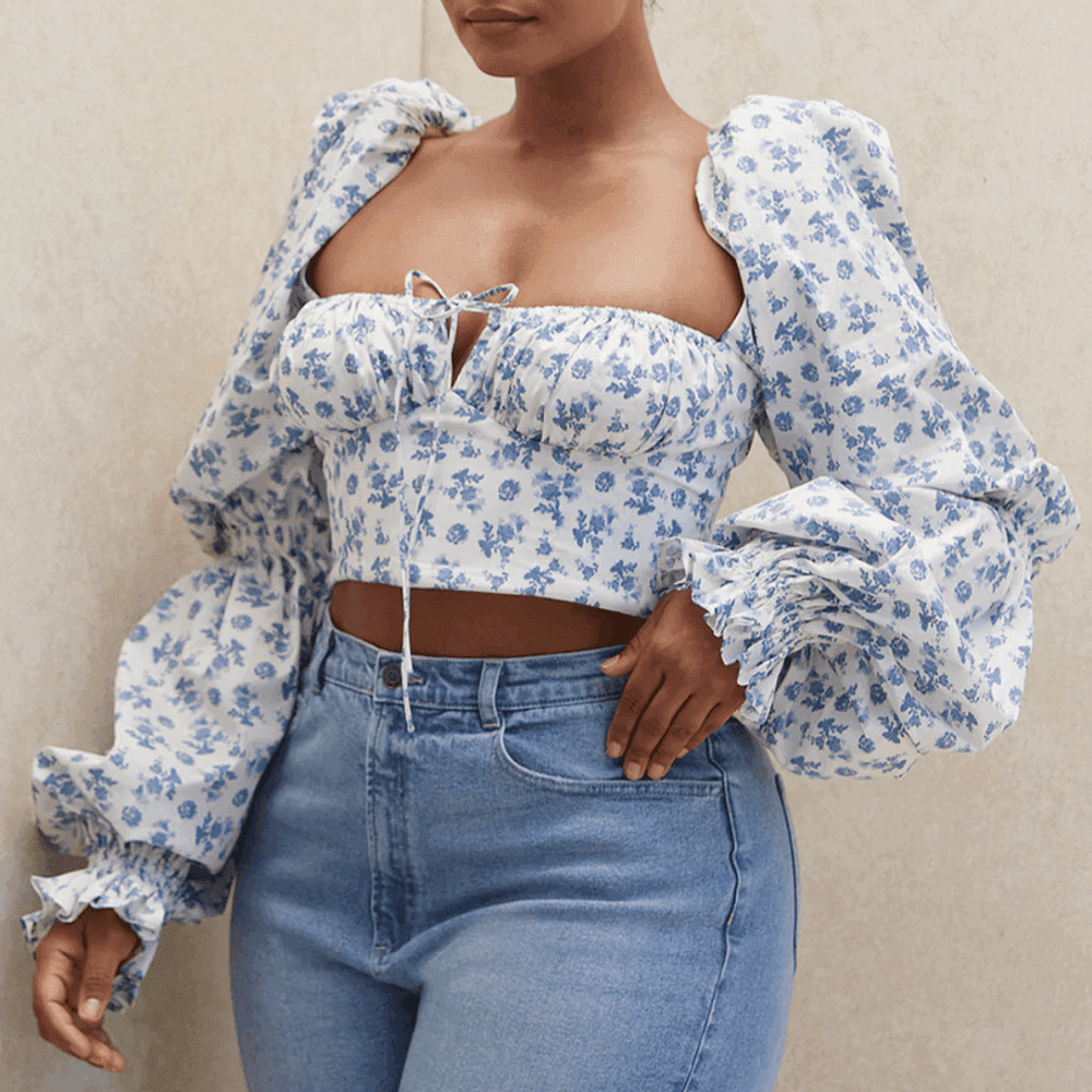 Trinity Puff Sleeve Ruched Crop Top - Light Blue / XS - Mermaid Way