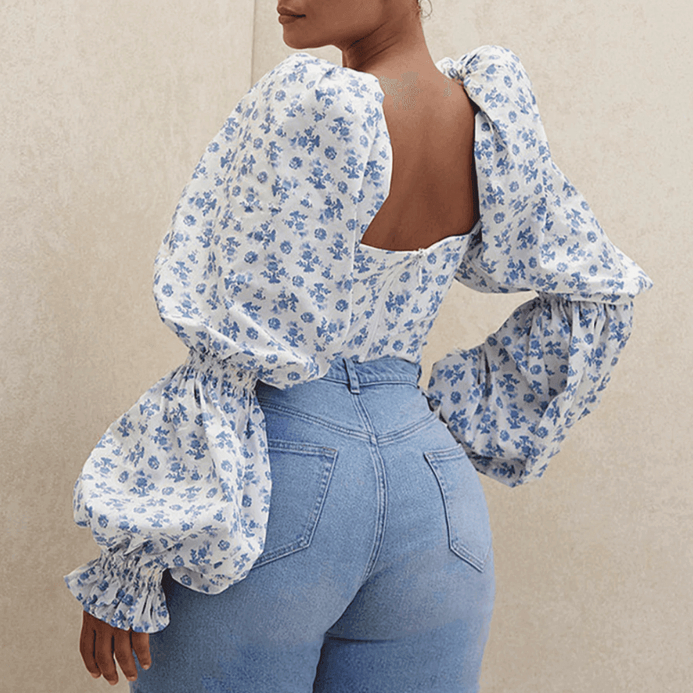 Trinity Puff Sleeve Ruched Crop Top - Light Blue / XS - Mermaid Way