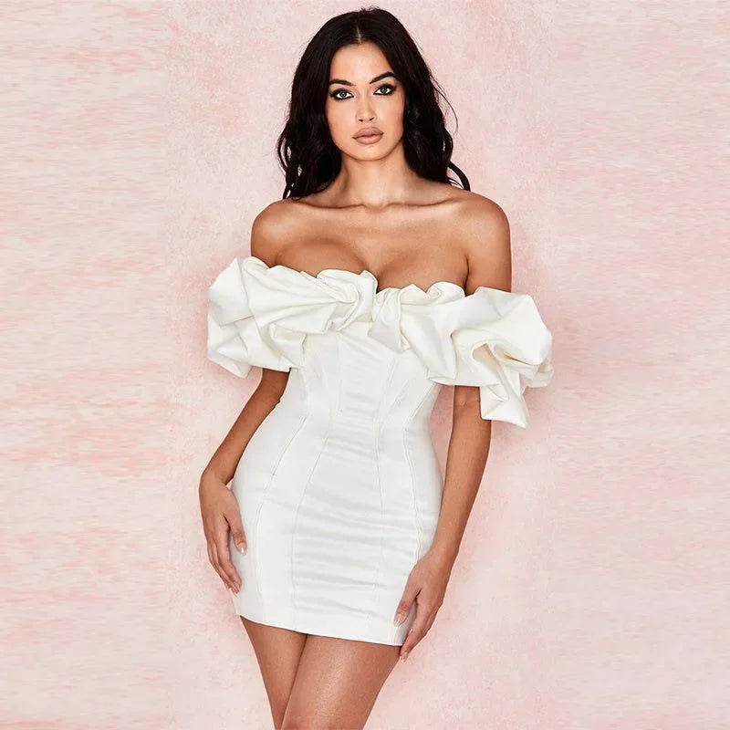 Zari Ruffles Satin Off Shoulder Mini Dress🧜‍♀️Mermaid Way
